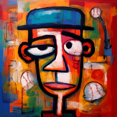 beautiful oil painting, abstract, detailed, shadows, cartoon baseball player