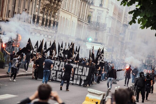 Manifestation néofasciste à Paris, le 6 mai 2023. © Photo Yann Castanier pour Mediapart