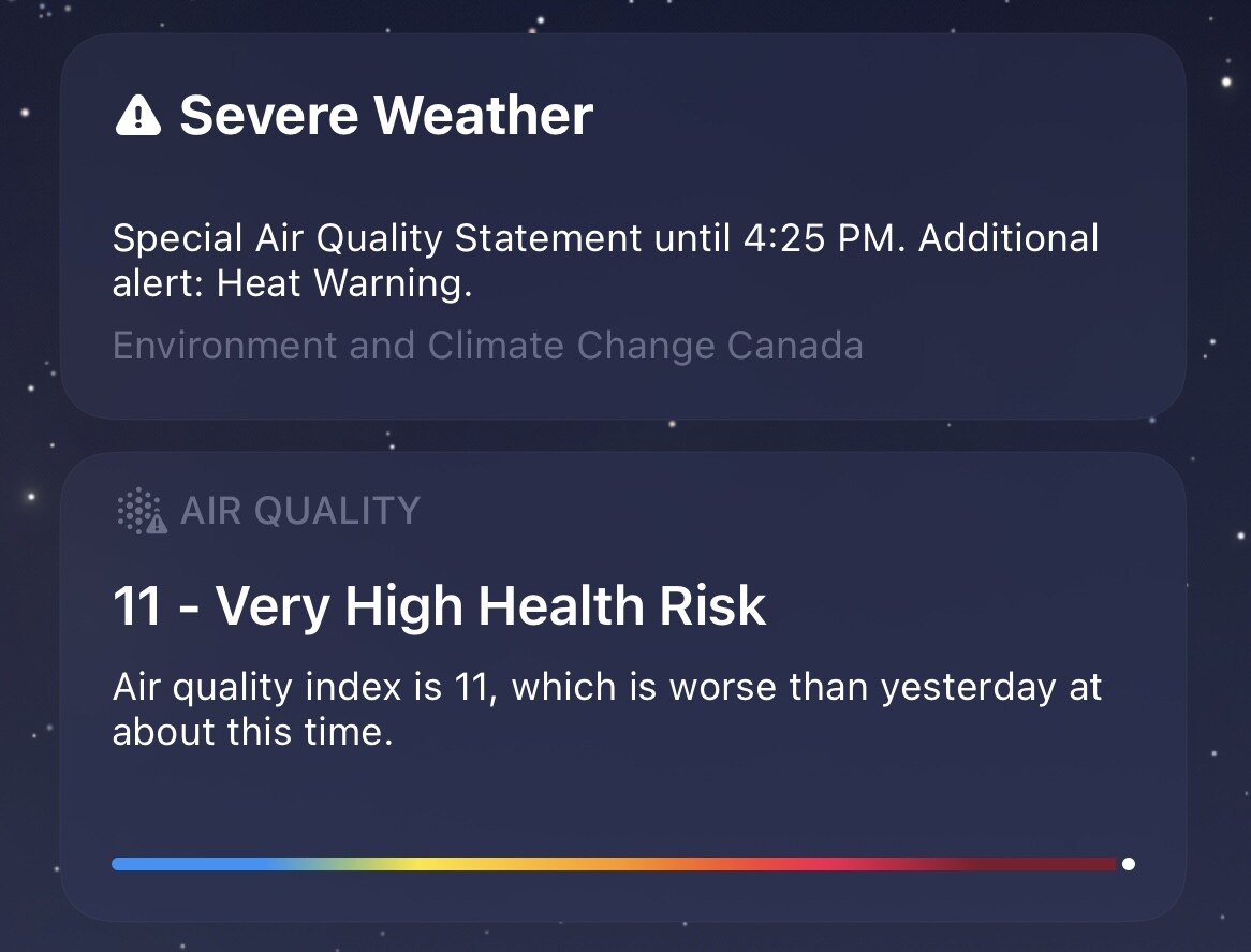 Air quality index is 11, which is worse than yesterday at about this time.