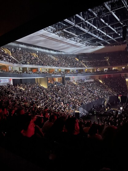Interior view of audience in Moody Center during The Cure show, showing how it was absolutely packed and sold out