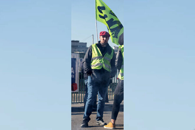 Sébastien N., syndicaliste de Sud-Rail, blessé par un tir policier, durant la manifestation du 23 mars 2023, à Paris. © DR