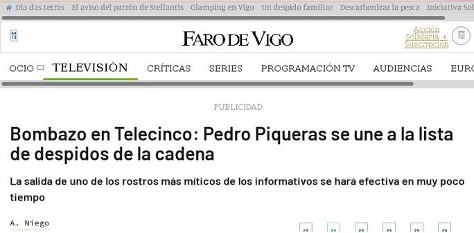 Pedro Piqueras despedido de informativos de #Telecinco