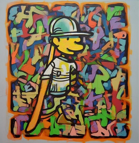 beautiful artwork, abstract, detailed, shadows, cartoon baseball player