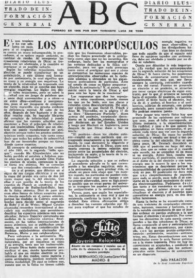 Los Anticorpúsculos by physicist Julio Palacios 
Published in ABC 1966 Mar.31 pp. 3