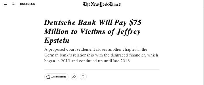 Deutsche Bank to pay uS$ 75 mln to Jeffrey Epstein's victims
Headlines 2023 May.17