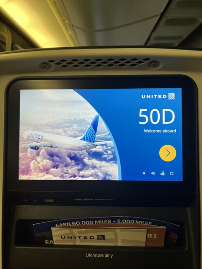 Seat 50D displayed on the IFE. 