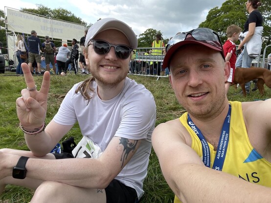 Here’s a shot of me and Sol at the end of the race, I’m on the left in a white top Sol on the right with a yellow running club vest (St Albans) both somehow managed to squeeze out a smile!