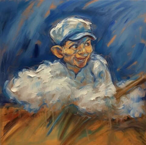 Beautiful painting, abstract, detailed, shadows, baseball player in cloud
