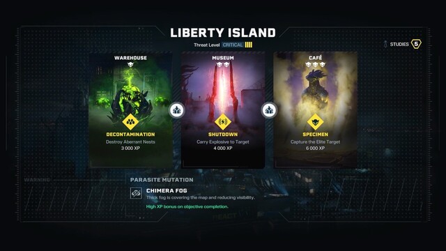 A loading screen displaying the name of the map, the difficulty, and the three mission types.