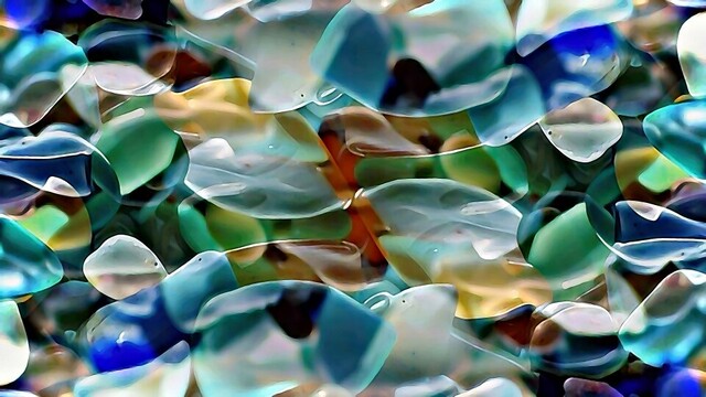 Closeup view of tiny multicolored seaglass pebbles