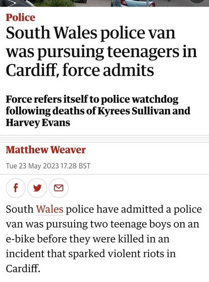 Guardian: South Wales police van was pursuing teenages in Cardiff, force admits