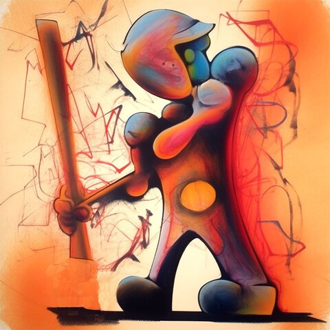 Beautiful artwork, abstract, detailed, shadows, baseball player
