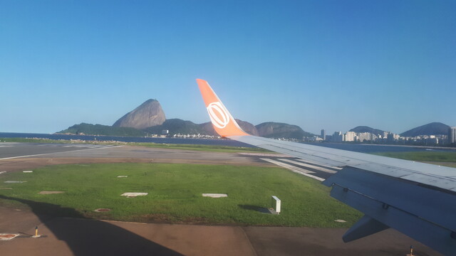 Sugarloaf Mountain (Pão de Açúcar) of Rio de Janeiro as seen from the airplane after landing