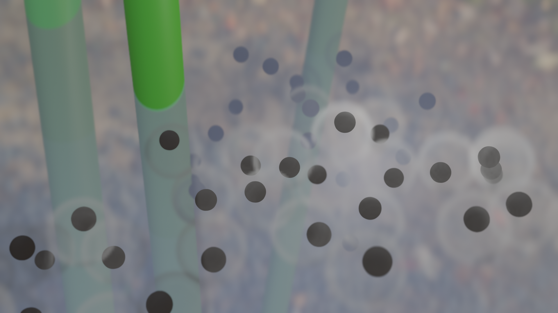 A stylised scene of a collection of frog eggs near some reeds