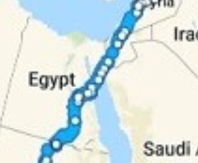 Map showing a route over the Red Sea