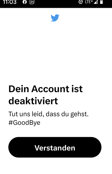 Dieses Bestätigung, dass man Twitter account deaktiviert ist. In 30 Tagen wird er dann automatisch gelöscht sein