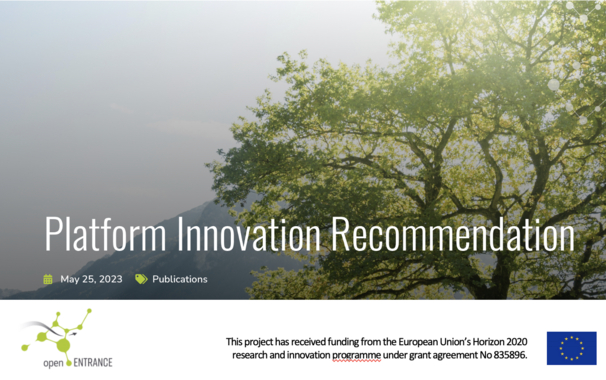 Screenshot from the openENTRANCE website article about the "Platform Innovation Recommendation" document (Deliverable 4.5)