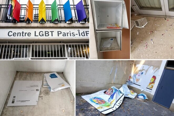 Partout en France, les centres LGBTQI+ sont visés par des actes de vandalisme. © Photomontage Mediapart avec AFP et Twitter centre LGBTI de Touraine