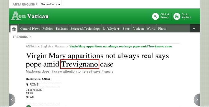 Virgin Mary apparitions at Trevignano
Headlines ANSA 2023 Jun.04