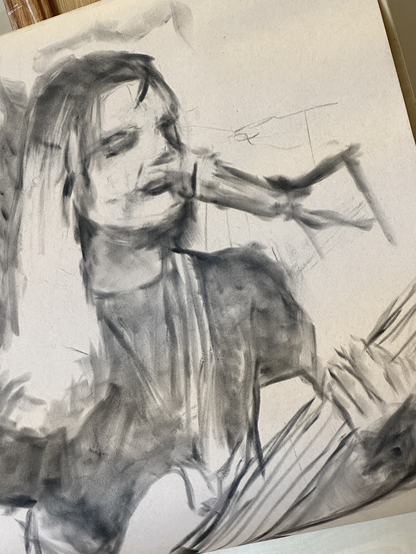 In progress drawing of a musician