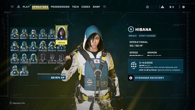 A screenshot of the character selection. One character is highlighted, showing additional information.