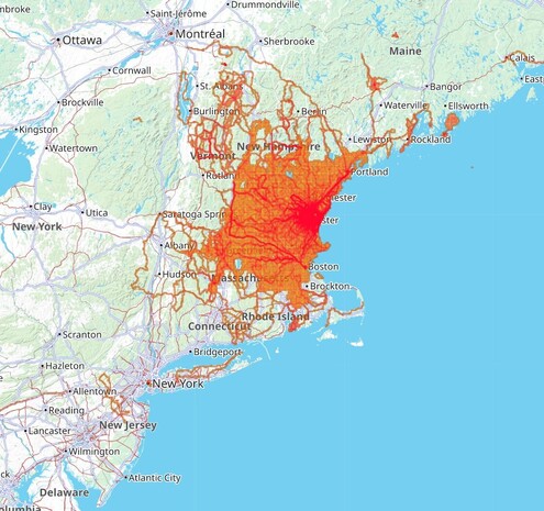 Eric' cluster of 24, 942 visited map tiles in New England