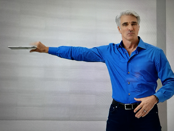 Phil Schiller summoning an iPsd at the Apple WWDC 2023 even presentation