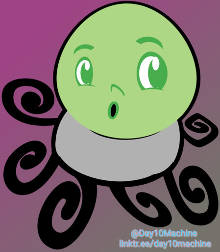 Digital Illustration 
An artist interpretation of an octopus in aromantic pride flag colors. The octopus looks concerned