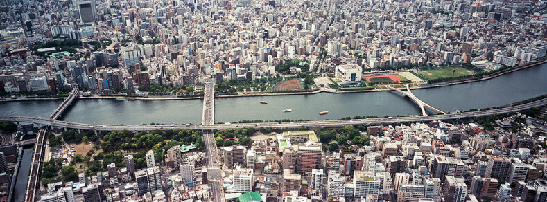 Aerial view of Sumida river in Tokyo, with Fujifilm TX-1 and Kodak Ektar 100