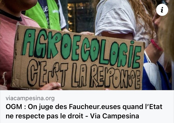 Faucheur.euses d’OGM Quand l’Etat ne respecte pas le droit !  ➡️ https://viacampesina.org/fr/ogm-on-juge-des-faucheur-euses-quand-letat-ne-respecte-pas-le-droit   #StopOGM #AgroécologieMaintenant #StopGMO #AgroecologyNOW #LaViaCampesina #ViaCampesina