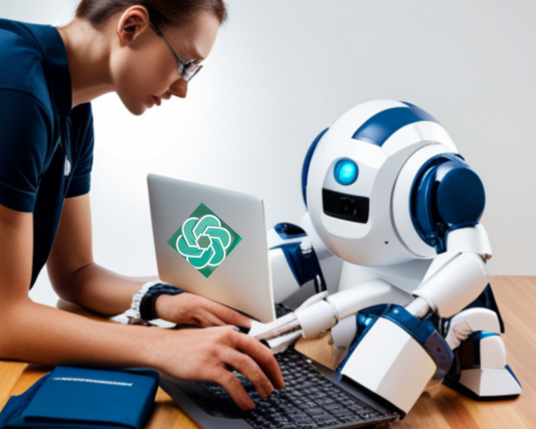robot helping engineer code