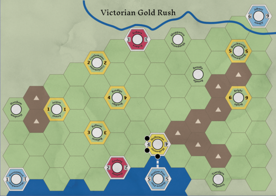 Board for "Victorian Gold Rush", an Age of Steam map