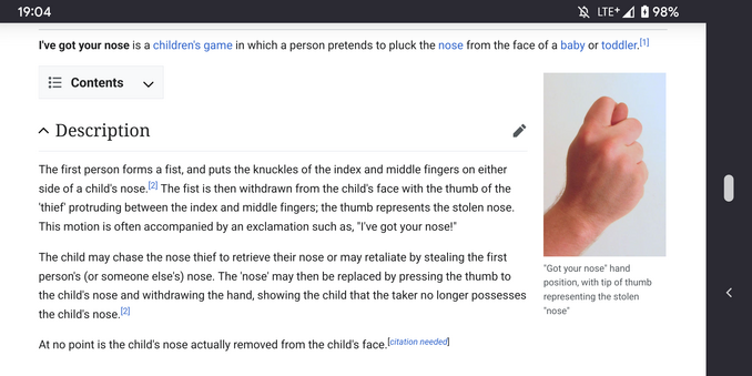 Screenshot of the link, with the relevant paragraph highlighted: "At no point is the child's nose actually removed from the child's face."