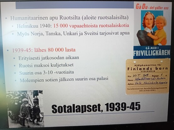 3 pics of ppt slides on the 80,000 Finnish war children sent to Sweden in 1939-45.