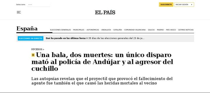 A bullet, two deaths in Andújar.
Headlines El País 2023 Jun.14