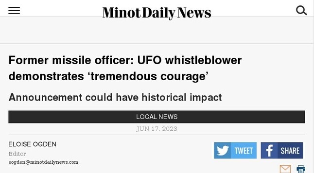 UFO whistleblower
Headlines Minot Daily News 2023 Jun.17