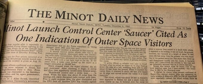Minot Launch Control sieged by Flying Saucers.
Headlines Minot Daily News 1966 Dec.06
