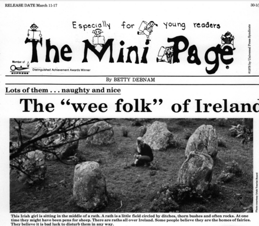 Screenshot of the upper part of the front page of a newspaper from 1978. The main headline says The "wee folk" of Ireland.