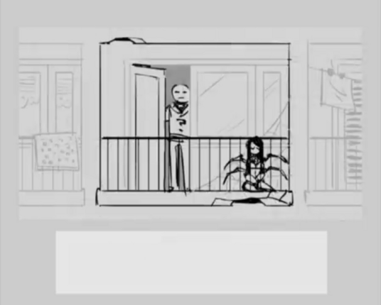 A screenshot of the random guy and spider girl on his balcony from Mosquito Season by Vanripper.