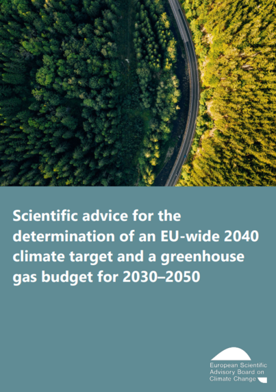 Cover page of ESABCC 2023 report: Scientific advice
for the determination of an EU-wide 2040 climate target
and a greenhouse gas budget for 2030–2050.