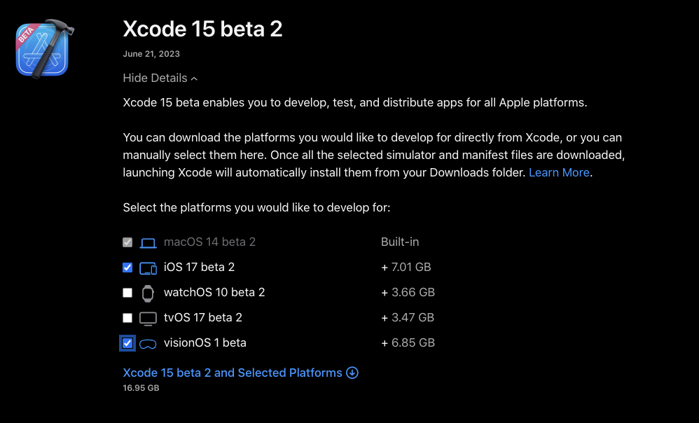 Xcode 15 beta 2 with visionOS