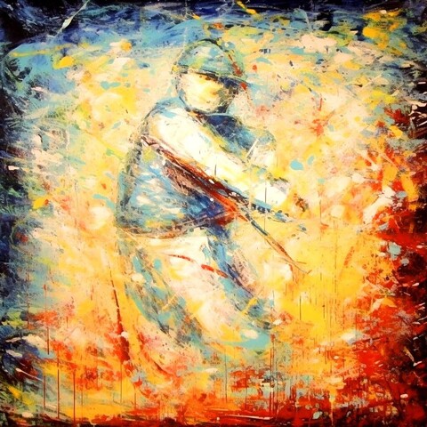 beautiful painting, abstract, detailed, shadows, baseball player