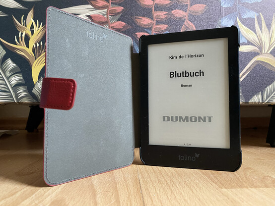 Tolino-E-Reader mit Cover von Kim de l'Horizons "Blutbuch"
