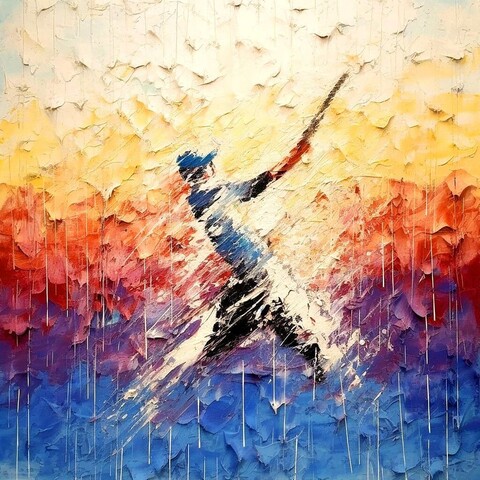 beautiful painting, abstract, detailed, shadows, baseball player