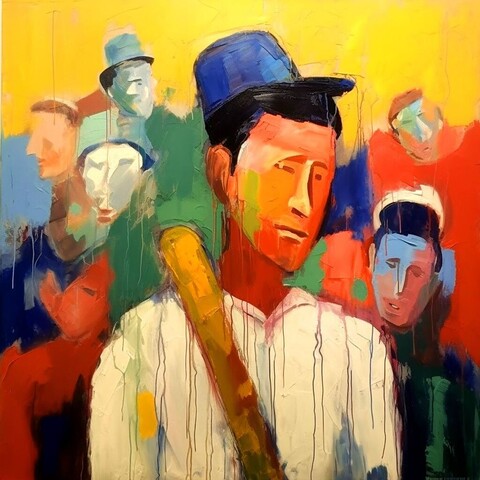beautiful painting, abstract, detailed, shadows, baseball player