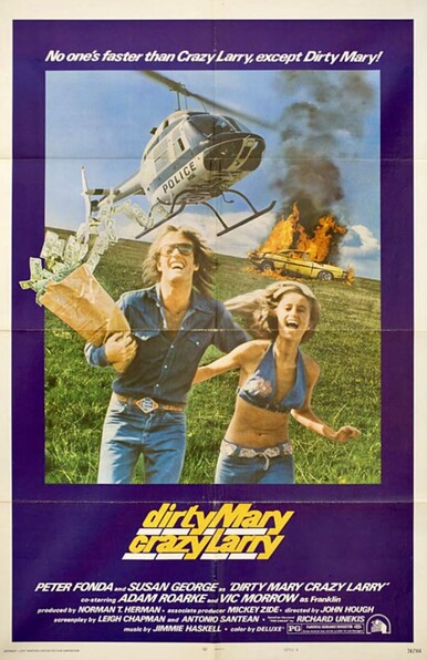 For posters for the 1974 heist film “Dirty Mary Crazy Larry”. Two are from the USA and Two are from Japan. 