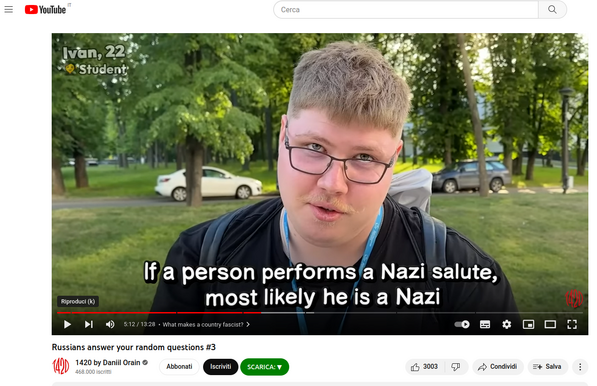 Screenshot from youtube video by "1420" team: "Russians answer your random questions #3"; abt. 5 min 10 sec.