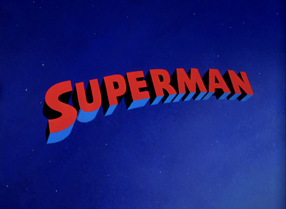 The 1941 Superman logo, red on a starry field of blue.