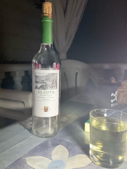 Leere Flasche „El Coto 2022“. Wunderbarer, frischer spanischer Weißwein. #Rioja 