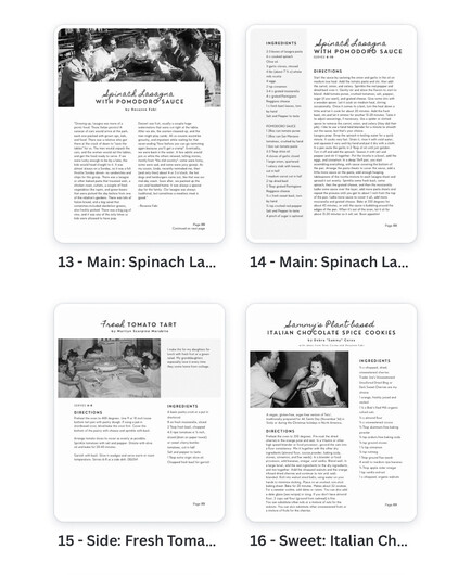 A grid view from Canva showing a sampling of various cookbook recipes pages.